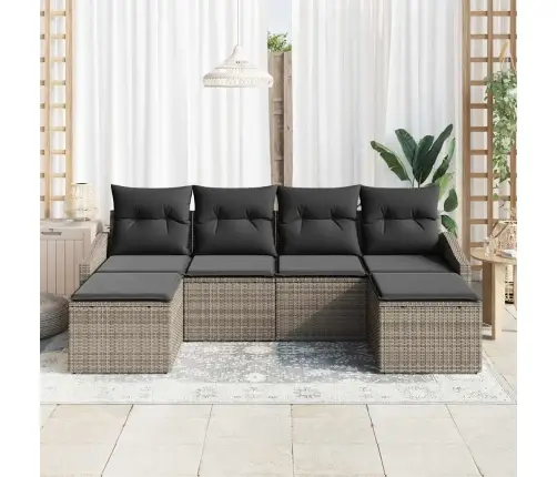 6 Daļu Dārza Dīvānu Komplekts Ar Spilveniem Pelēks Poli Rotangpalma Vidaxl