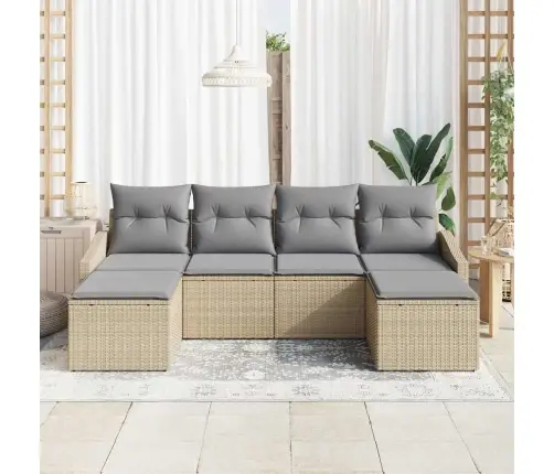 6 Gabalu Dārza Dīvānu Komplekts Ar Spilveniem Bēšs Polietilēna Rotangpalma Vidaxl