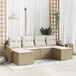 Dīvānu Komplekts Ar Spilvenu 6 Pcs Bēša Poliratāns Vidaxl