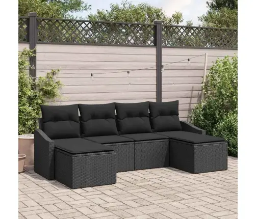 6 Daļu Dārza Dīvānu Komplekts Ar Spilveniem Melns Poliratan Vidaxl