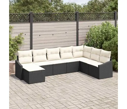 8 Daļu Dārza Dīvānu Komplekts Ar Spilveniem Melnā Poliratanā Vidaxl