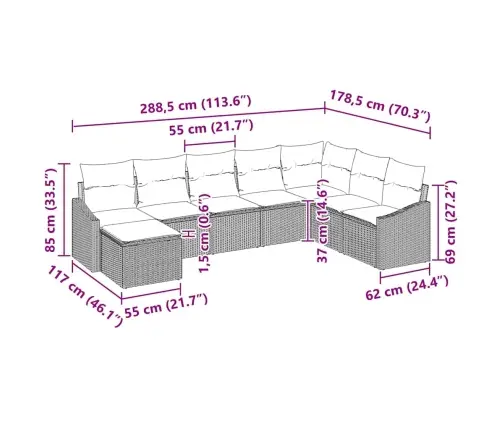 Sofos Komplektas Su Pagalve 8 Pcs Ruda Poliratanas