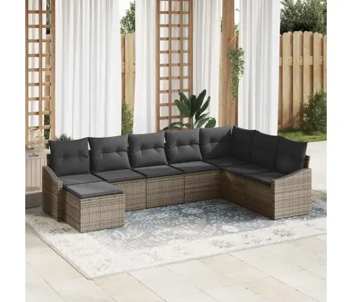 8 Daļu Dārza Dīvānu Komplekts Ar Spilveniem Pelēka Poliratanis Vidaxl