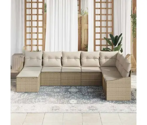 8 Gabalu Dārza Dīvānu Komplekts Ar Spilveniem Bēšs Poliratanas Vidaxl