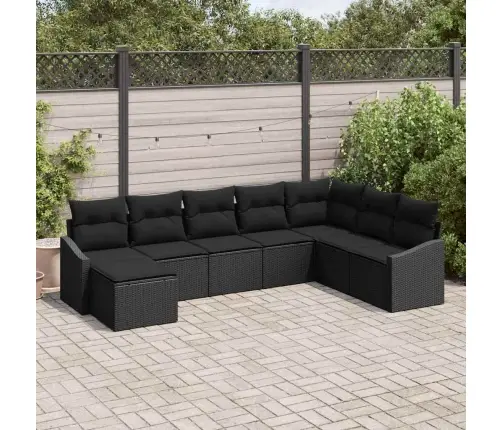 8 Daļu Dārza Dīvānu Komplekts Ar Spilveniem Melns Polyratans Vidaxl