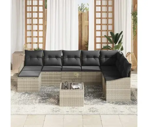 9 Gabalu Dārza Dīvāna Komplekts Ar Spilveniem Pelēks Poli Ratanas Vidaxl