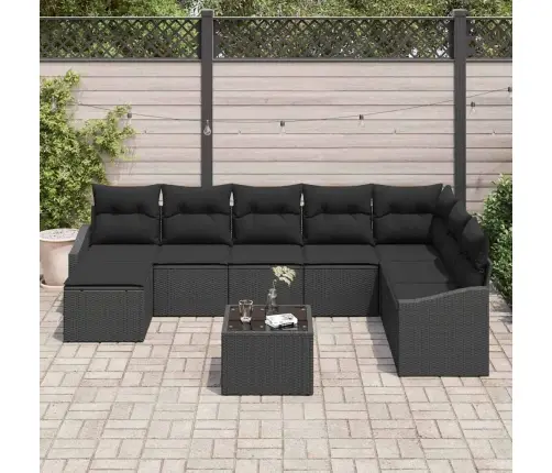 9 Gabalu Dārza Dīvānu Komplekts Ar Spilveniem, Bēšs, Polietilēna Rotangpalma Vidaxl