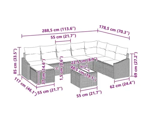 9 Gabalu Dārza Dīvānu Komplekts Ar Spilveniem, Bēšs, Polietilēna Rotangpalma Vidaxl