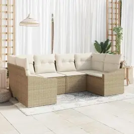 Sodo Sofų Rinkinys 6 Pcs Smėlio Poli Ratanas
