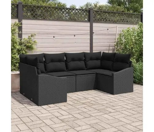 Sofos Komplektas Su Pagalve 6 Pcs Juoda Poliratanas