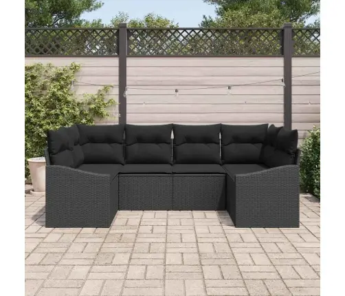 Sofos Komplektas Su Pagalve 6 Pcs Juoda Poliratanas