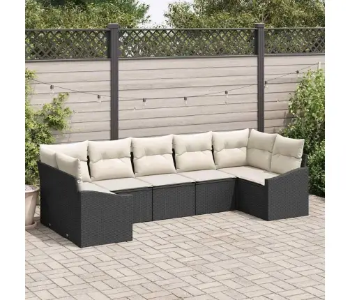 Sofos Komplektas Su Pagalve 7 Pcs Juoda Poliratanas