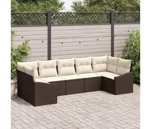 Vidaxl 7 Daļīgs Dārza Dīvānu Komplekts Ar Spilveniem Brūnā Poli Rotangpalmas Krāsā