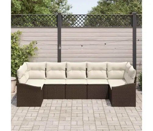 Vidaxl 7 Daļīgs Dārza Dīvānu Komplekts Ar Spilveniem Brūnā Poli Rotangpalmas Krāsā