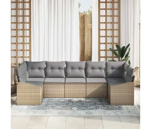 7 Daļu Dārza Dīvānu Komplekts Ar Spilveniem Bēšs Poli Rotangpalma Vidaxl