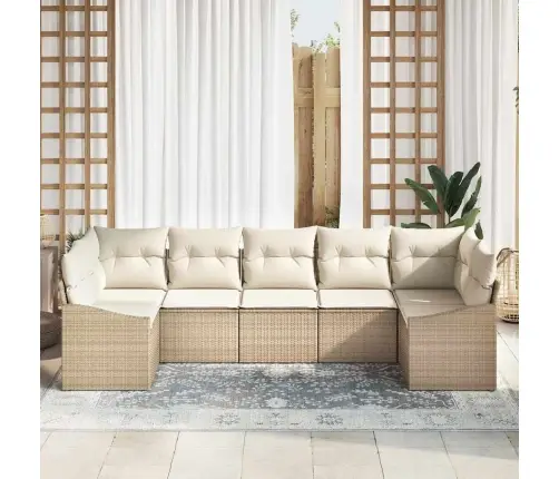 Sofos Komplektas Su Pagalve 7 Pcs Smėlio Poliratanas