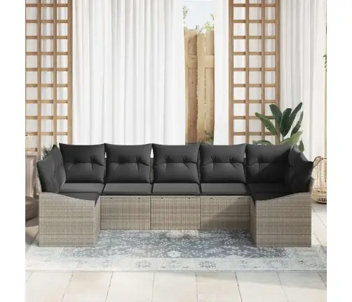 Sofos Komplektas Su Pagalve 7 Pcs Šviesiai Pilka Poliratanas