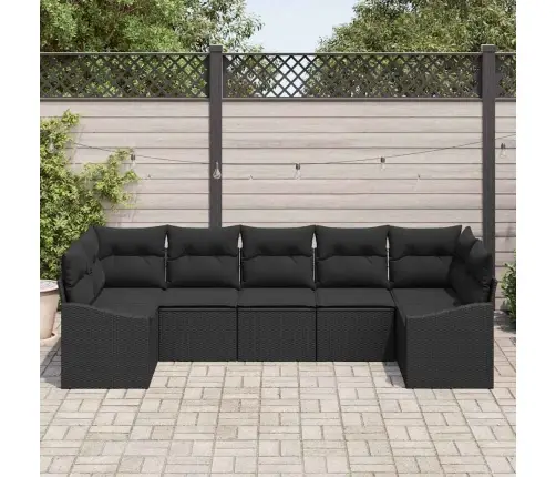 7 Daļu Dārza Dīvānu Komplekts Ar Spilveniem Melna Polietilēna Rotangpalma Vidaxl