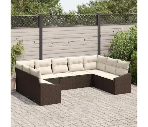 9 Daļu Dārza Dīvānu Komplekts Ar Spilveniem Brūnā Polietilēna Rotangpalmas Vidaxl