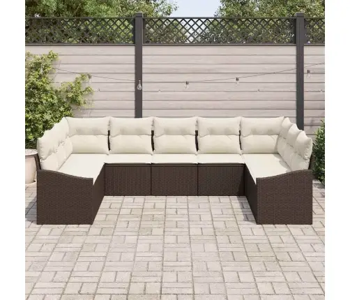 9 Daļu Dārza Dīvānu Komplekts Ar Spilveniem Brūnā Polietilēna Rotangpalmas Vidaxl