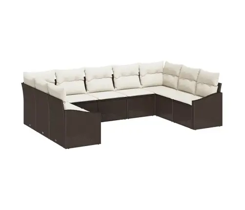 9 Daļu Dārza Dīvānu Komplekts Ar Spilveniem Brūnā Polietilēna Rotangpalmas Vidaxl