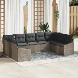 Sodo Sofų Rinkinys 9 Pcs Pilka Poli Ratanas