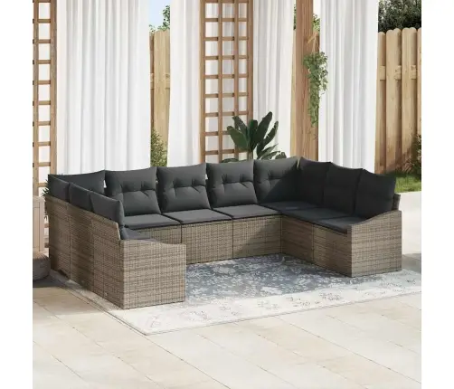 Sodo Sofų Rinkinys 9 Pcs Pilka Poli Ratanas