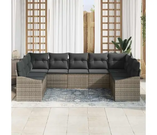 Sodo Sofų Rinkinys 9 Pcs Pilka Poli Ratanas