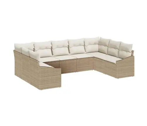 9 Daļu Dārza Dīvānu Komplekts Ar Spilveniem Bēšā Polietilēna Rotangpalmas Vidaxl