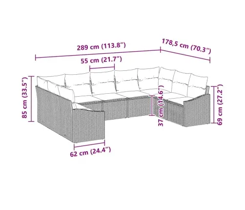 Aia Diivanikomplekt 9 Pcs Helehall Polürooster