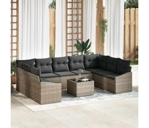 9 Daļu Dārza Dīvānu Komplekts Ar Spilveniem Pelēkajā Poli Rotangpalma Vidaxl