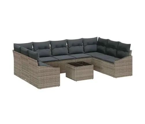 9 Daļu Dārza Dīvānu Komplekts Ar Spilveniem Pelēkajā Poli Rotangpalma Vidaxl