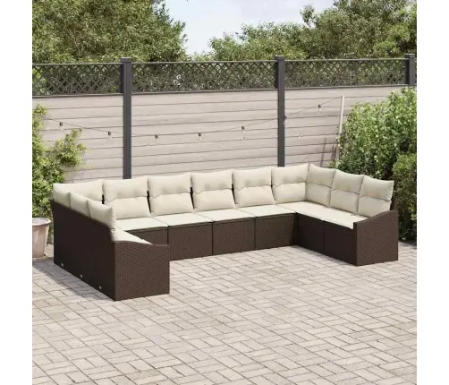 10 Gabalu Dārza Dīvānu Komplekts Ar Spilveniem Brūnā Polietilēna Rotangpalma Vidaxl