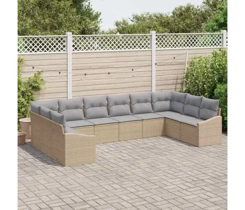 10 Gab. Dārza Dīvāna Komplekts Ar Spilveniem Bēšs Poli Rotangpalma Vidaxl