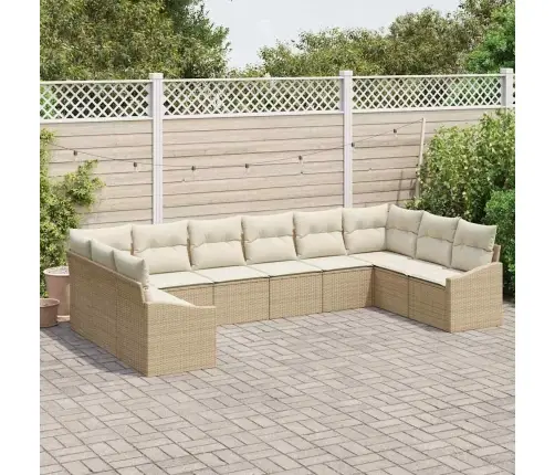 10 Gabalu Dārzā Dīvānu Komplekts Ar Spilveniem Bēšs Pe Rotangpalma Vidaxl