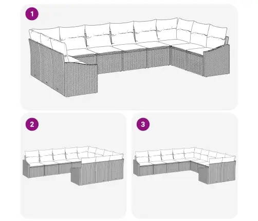 10 Gabalu Dārzā Dīvānu Komplekts Ar Spilveniem Bēšs Pe Rotangpalma Vidaxl
