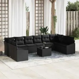 Sodo Sofų Rinkinys 11 Pcs Juoda Poli Ratanas