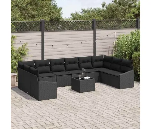 Sodo Sofų Rinkinys 11 Pcs Juoda Poli Ratanas