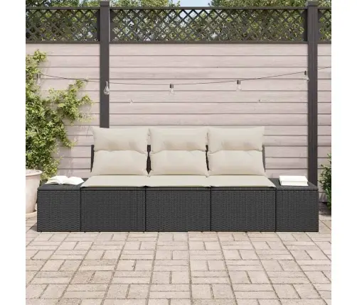 3 Daļu Dārza Dīvānu Komplekts Ar Spilveniem Melnā Poli Rotangpalma Vidaxl