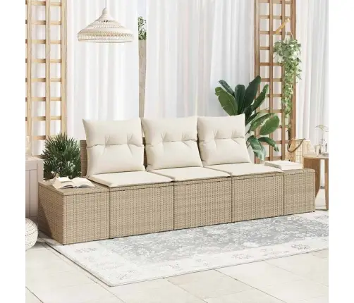 3 Daļu Dārza Dīvānu Komplekts Ar Spilveniem Bēša Polietilēna Rotangpalma Vidaxl