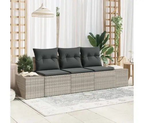 3 Gabalu Dārza Dīvānu Komplekts Ar Spilveniem Gaiši Pelēks Poli Rotangpalma Vidaxl