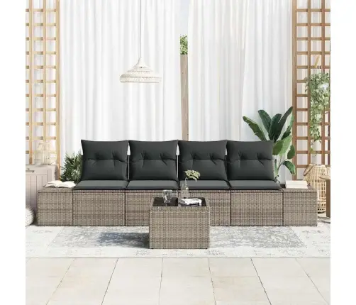 5 Gabalu Dārza Dīvānu Komplekts Ar Spilveniem, Pelēks, Polietilēna Rotangpalma Vidaxl