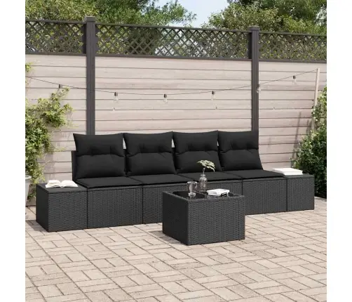 5 Gabalu Dārza Dīvānu Komplekts Ar Spilveniem Melna Polietilēna Rotangpalma Vidaxl