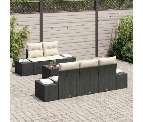 6 Daļu Dārza Dīvānu Komplekts Ar Spilveniem Melnā Polietilēna Rotangpalma Vidaxl