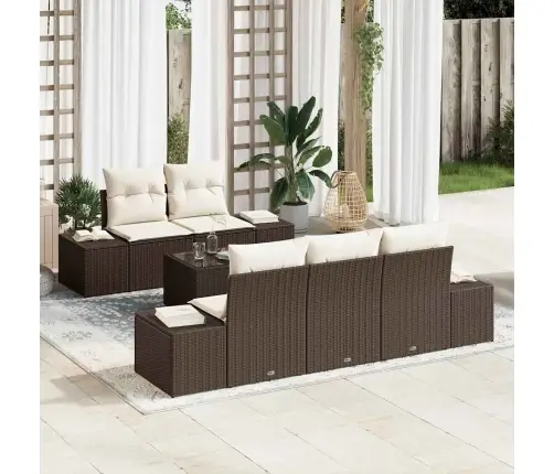 6 Daļu Dārza Dīvānu Komplekts Ar Spilveniem Brūnā Polirattanā Vidaxl