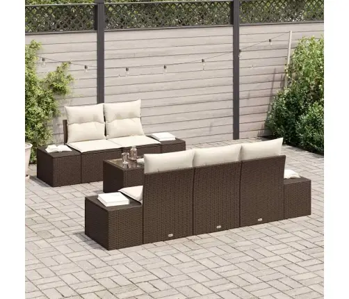 6 Daļu Dārza Dīvānu Komplekts Ar Spilveniem Brūnā Polirattanā Vidaxl