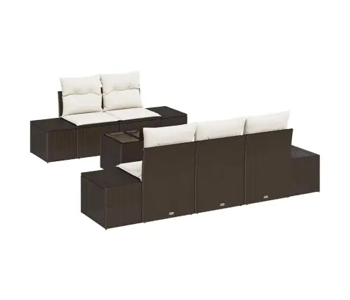 6 Daļu Dārza Dīvānu Komplekts Ar Spilveniem Brūnā Polirattanā Vidaxl