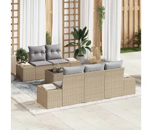 6 Gab. Dārza Dīvānu Komplekts Ar Spilveniem Bēšs Polietilēna Rotangpalma Vidaxl