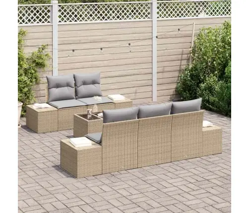 6 Gab. Dārza Dīvānu Komplekts Ar Spilveniem Bēšs Polietilēna Rotangpalma Vidaxl