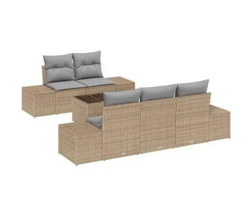 6 Gab. Dārza Dīvānu Komplekts Ar Spilveniem Bēšs Polietilēna Rotangpalma Vidaxl